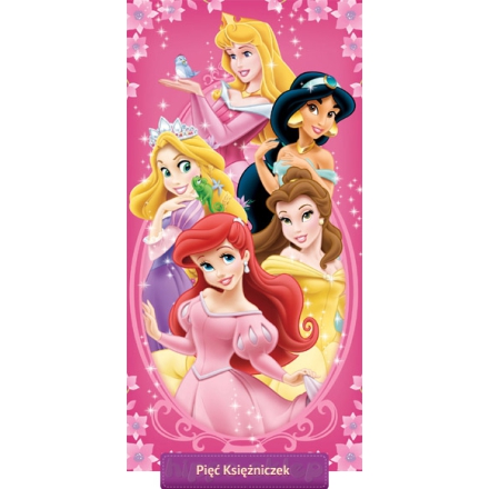 Ręcznik z Księżniczkami Arielką, Aurorą, Bellą, Jasmine i Roszpunką, 75x150