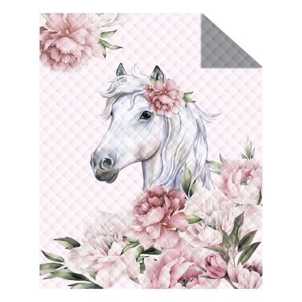 Narzuta na lóżko z siwym koniem 170x210, rózowo-szara