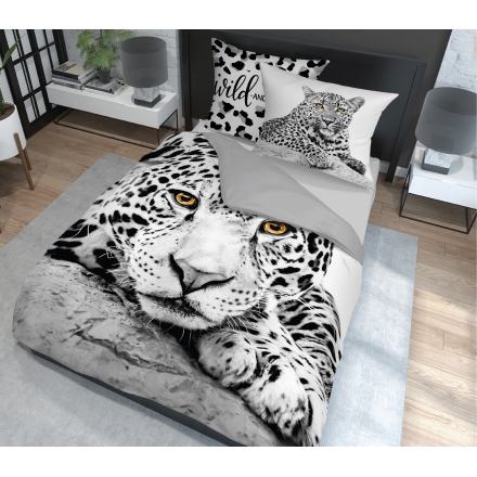 Pościel leopard pantera śnieżna 160x200, 150x200 lub 140x200, czarno-biała 