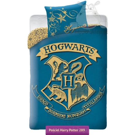 Pościel z herbem Hogwartu 140x200 i 140x180, niebiesko-złota 