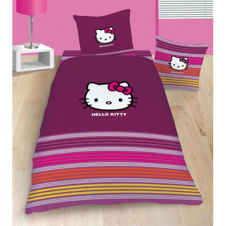 Pościel Hello Kitty fioletowa w paski 150x200 i 160x200