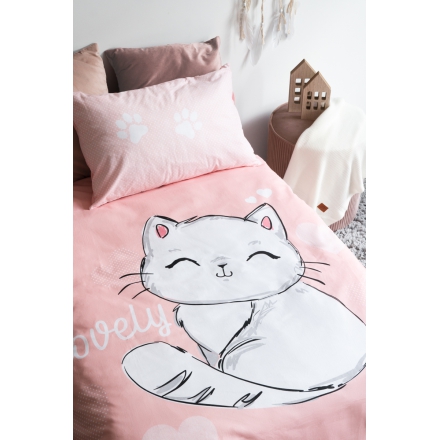 Mała poszwa na kołdrę i poszewka na poduszkę z białym kotkiem