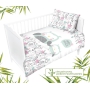Miętowo-biała pościel do łóżeczka z motywami kwiatowymi 100x135