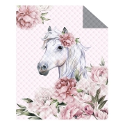 Narzuta na lóżko z siwym koniem 170x210, rózowo-szara