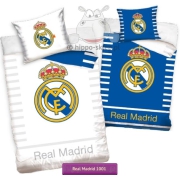 Dwustronna pościel Real Madryt 140x200 i 160x200 błękitno - biała 