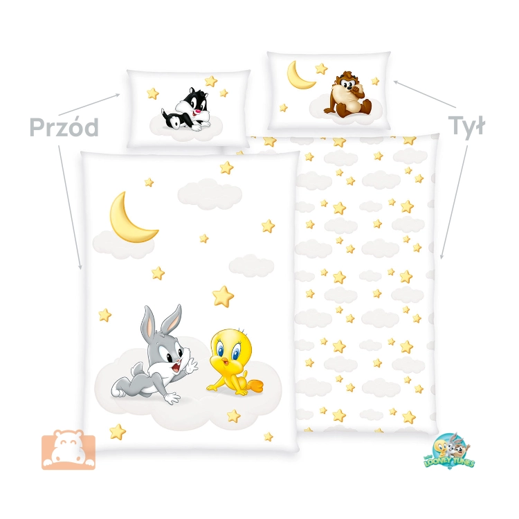 Biały komplet pościeli Looney Tunes 90x120 przód tył 2414201063