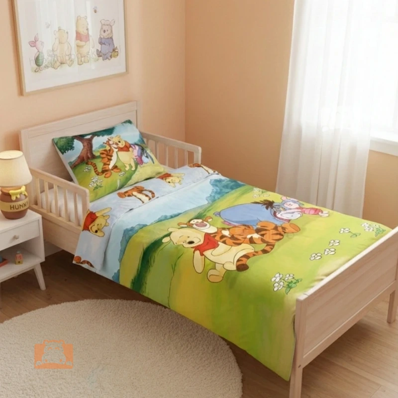 Bawełniany komplet pościeli Kubuś Puchatek i przyjaciele 90x120 + 40x60 cm