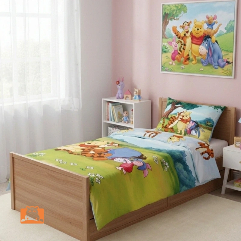 Komplet pościeli z postaciami z bajki Kubuś Puchatek 90x130 + 40x60 cm