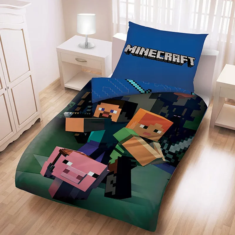 Komplet pościeli Minecraft Alex Steve Baby Pig niebieska