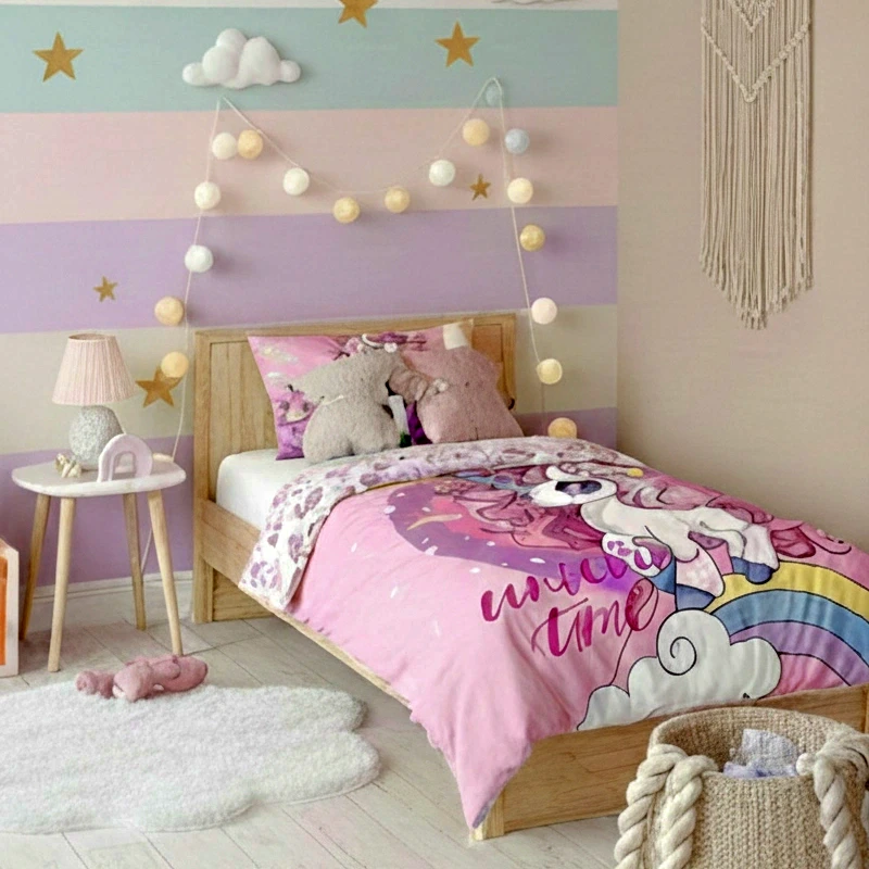 Bawełniana pościel jednorożec 5865 a wizualizaja sypialni