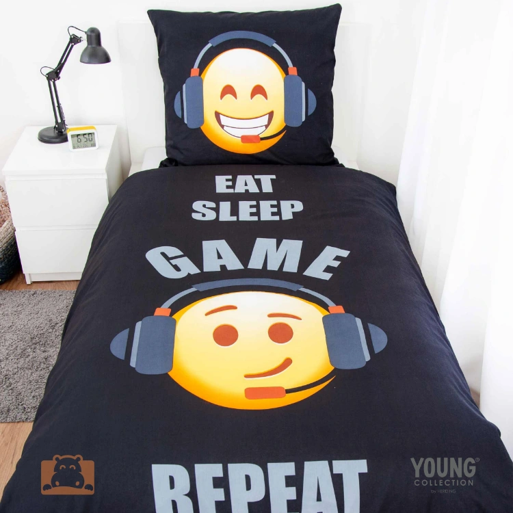 Grafitowa pościel eat sleep game repeat 140x180 50x70