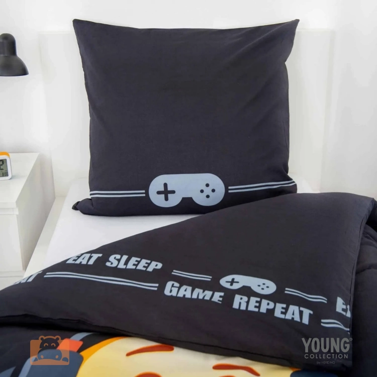 Komplet pościeli gamingowej dla nastolatka jedz śpij graj 120x160 cm