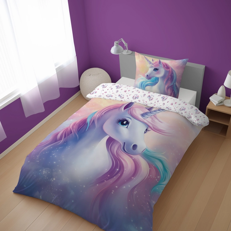 Bawełniana pościel z białym jednorożcem 140x200+70x80 5904708953987