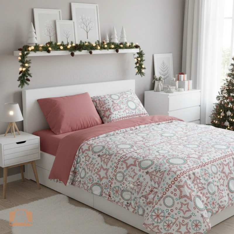 Dwuosobowa pościel Scandic 002 z motywami świątecznymi 150x200 2x50x60 cm