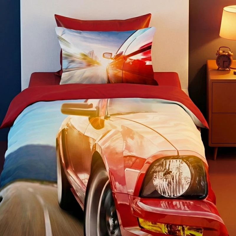 Pościel czerwony samochód Turbo 003 przypominający auta bmw 140x200 + 70x80 cm