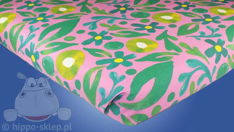 Prześcieradło z motywem kwiatów i liści 140x200 bez gumki