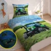 Świecąca pościel z traktorem zielona 100% bawełna