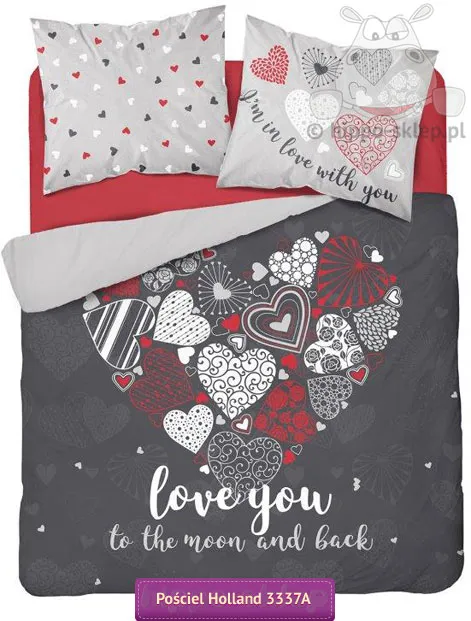 Małżeńska pościel dla par w serca  220x200 grafitowo-szara