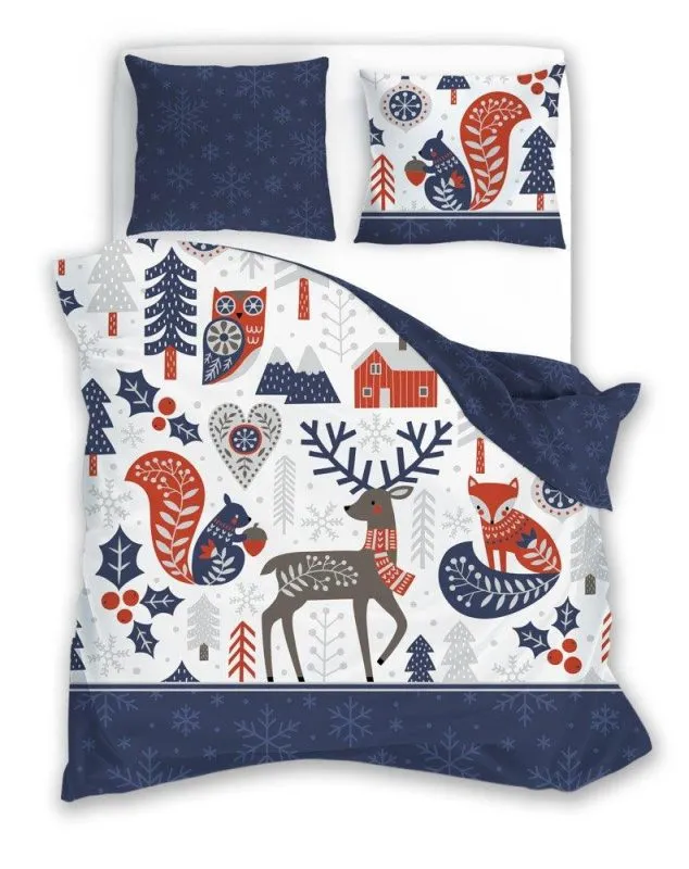 Pościel skandynawska folk Scandic 160x200 i 150x200, granatowo-biała