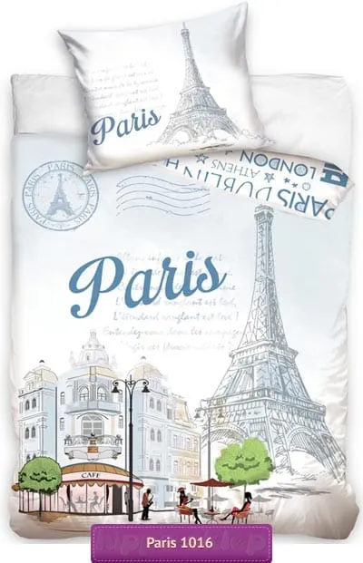 Błękitna pościel Wieża Eiffla 160x200 lub 140x200