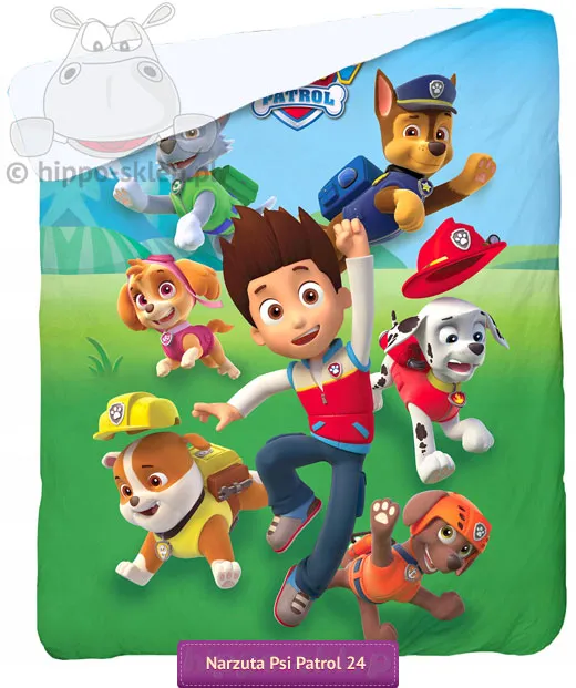 Narzuta Psi Patrol 140x195 cm, nakrycie łóżka dziecięcego niebiesko-zielona