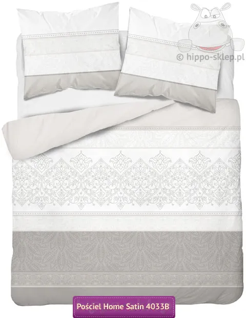 Pościel satynowa z bawełny - motyw wiktoriański 220x200, srebrno-szara