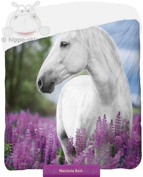 Narzuta z białym koniem 140x195, fioletowo biała