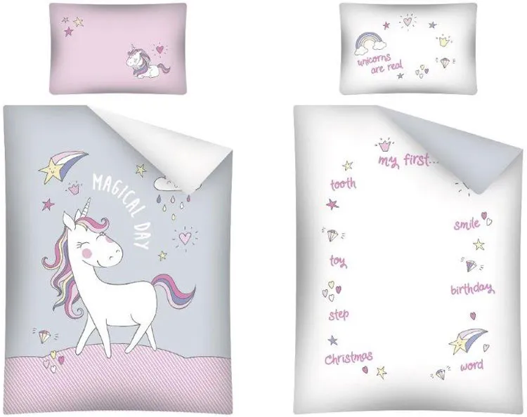 Pościel do łóżeczka z jednorożcem i metryczką 2929B 90x130
