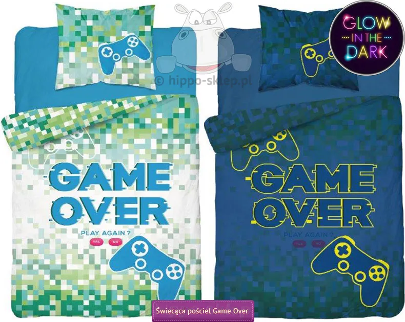 Pościel Game Over świecąca w ciemności dla graczy 100x160, 120x160, 140x180