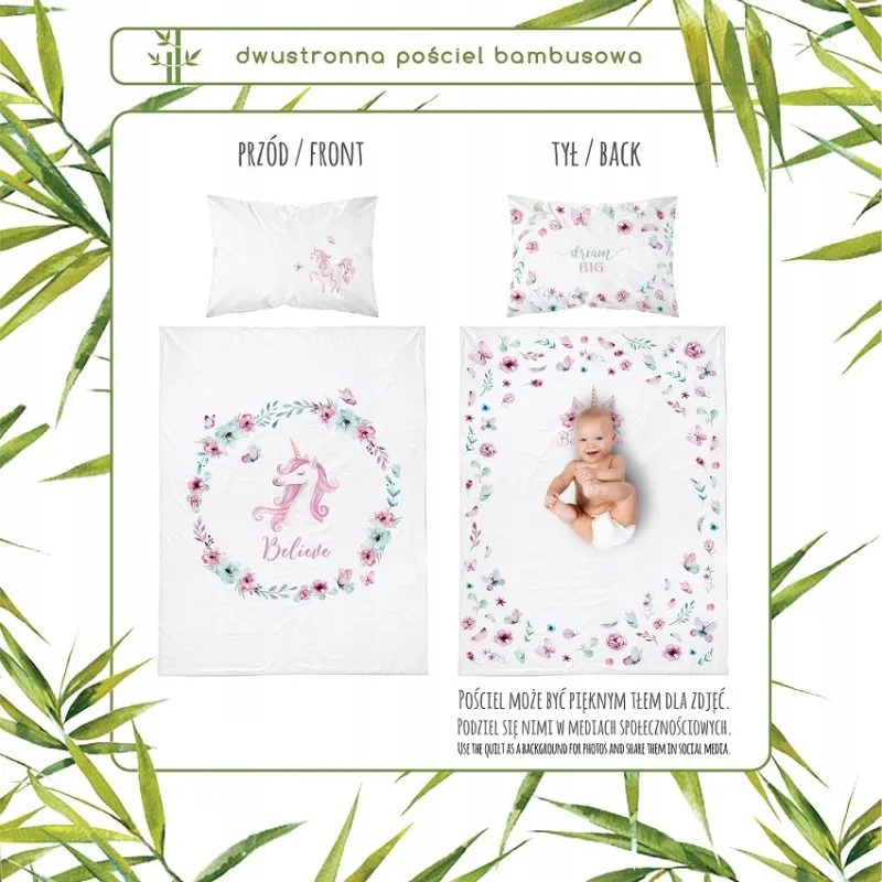 Dwustronna pościel jednorożec dla niemowlaka 90x130