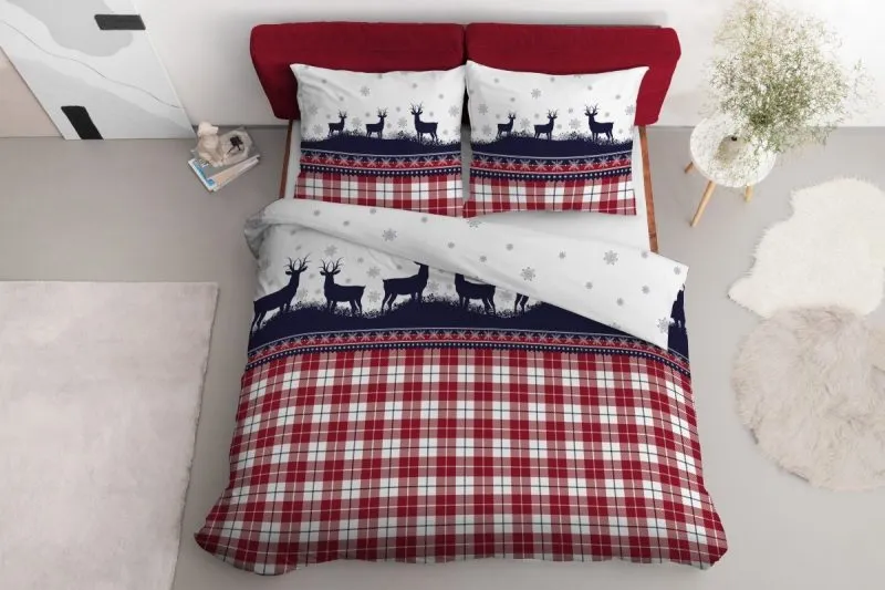 Świąteczne zestawy pościelowe w kratę 200x200, 200x220