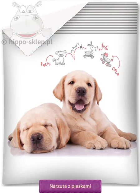 Narzuta z pieskami - szczeniaki labradora 140x195, biało - szara