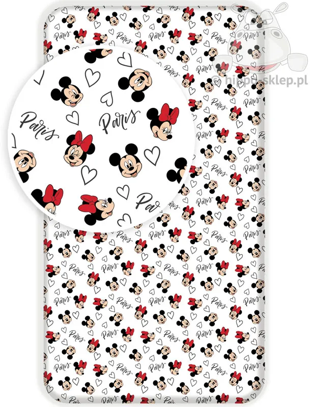 Bawełniane prześcieradło z gumką Minnie I Mickey Mouse dla dziewczynki