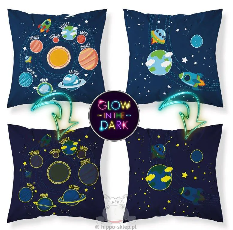 Świecąca poduszka dekoracyjna / powłoczka z motywem kosmosu