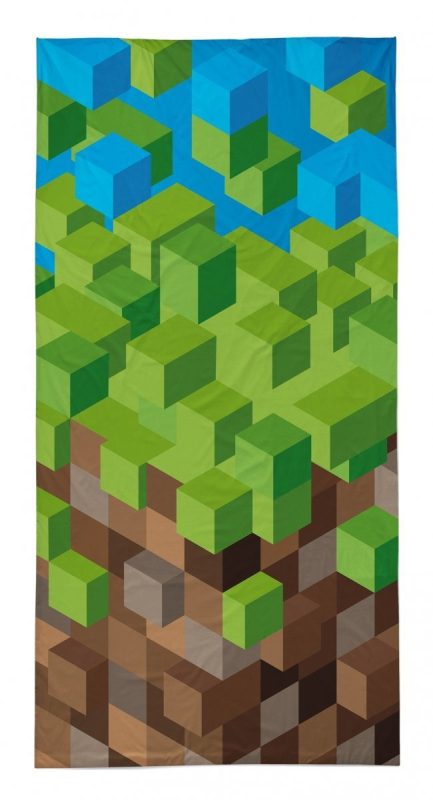 Ręcznik pixele Minecraft-a 70x140 cm,niebiesko-zielono-brązowy