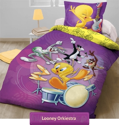 Pościel Tweety orkiestra Looney Tunes 150x200 i 150x200, fioletowa