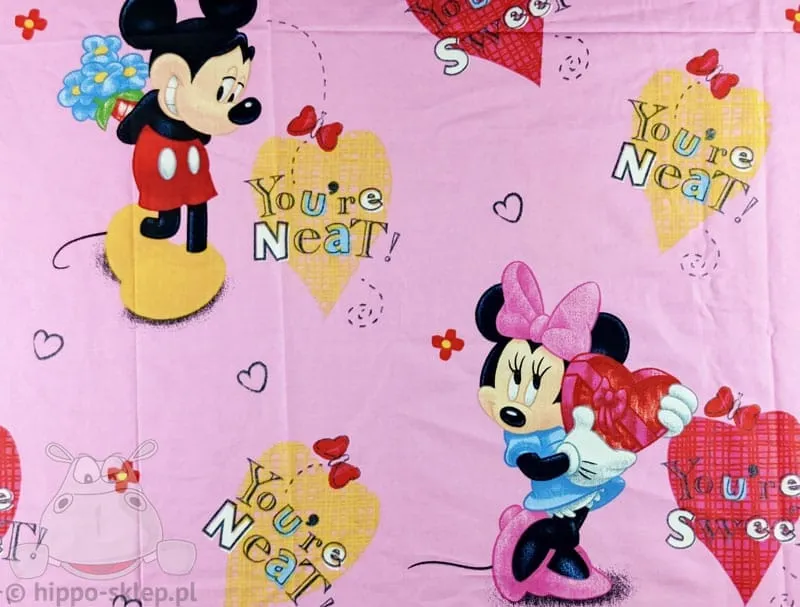 Bawełniane prześcieradła z Myszką Minnie i Mickey dla dziewczynek