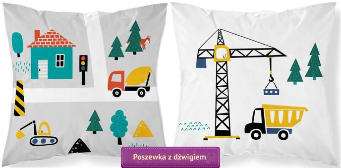 Mała poszewka na jaśka z maszynami budowlanymi 40x40