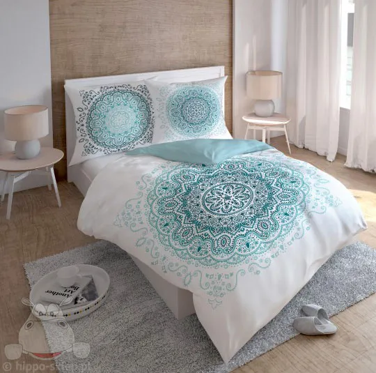 Biała pościel geometryczna w mandalę 200x200 + 2x 70x80