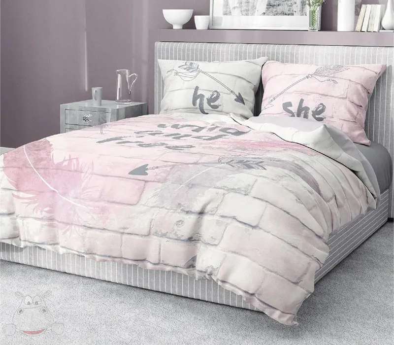 Duża pościel małżeńska She & He 220x200 z motywem murku z cegieł