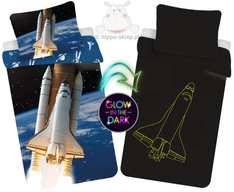 Świecąca w ciemności dwustronna pościel z wahadłowcem 135x200
