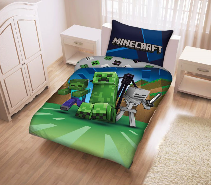 Bawełniana pościel Minecraft 160x200 lub 150x200 z creeper-em dla chłopca