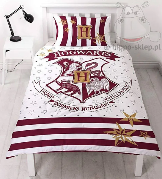 Bordowo biała pościel Harry Potter z herbem 120x160 i 140x180