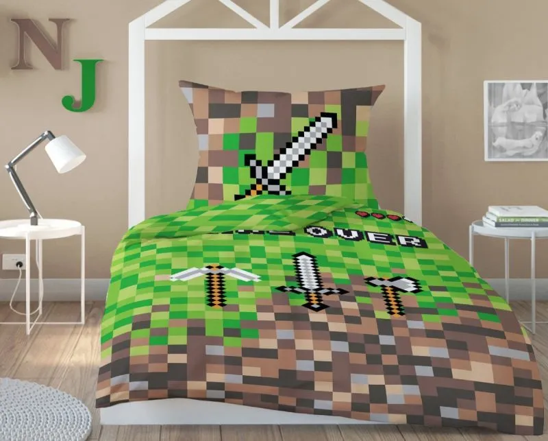 Poszwa na kołdrę i poszewka na poduszkę w stylu Minecraft 160x200
