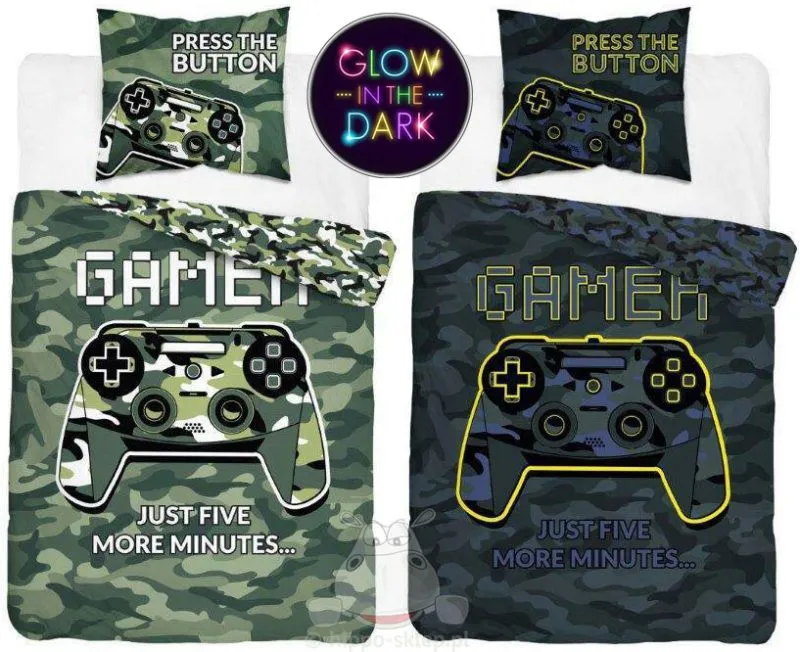 Pościel świecąca w ciemności z kontrolerem do gier 135x200 lub 150x200