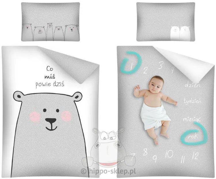 Szara pościel z misiem 2931A 130x90