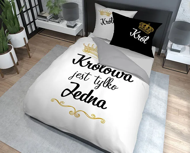 Komplet pościeli z napisami Królowa jest tylko jedna 180x200