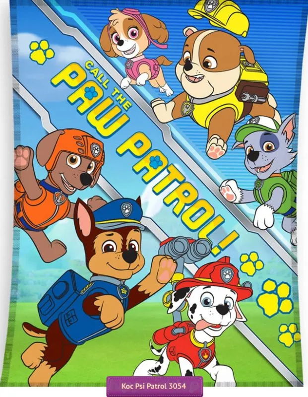 Polarowy koc Psi Patrol 150x200 cm, niebiesko zielony