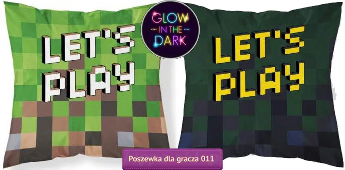 Mała poszewka z mieczykiem Minecrafta świecąca w ciemności 40x40 cm