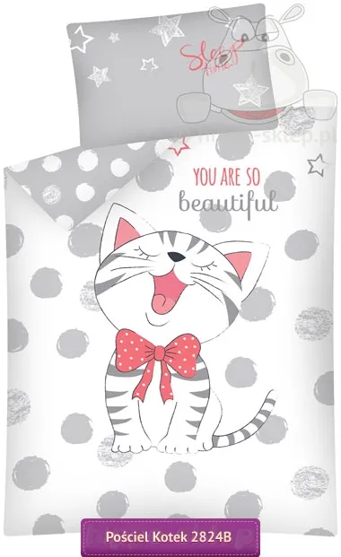 Mała pościel z kotkiem - koteł 100x135, 90x120 80x120 cm biała